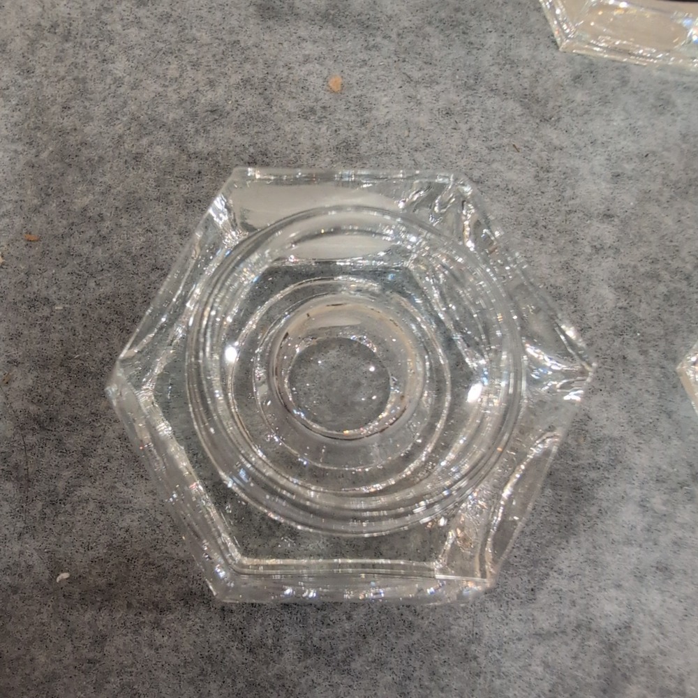 USA Crystal Hexagon Lead Glass Taper Candle Holders Set of 7 Clear Faceted - Picture 4 of 6